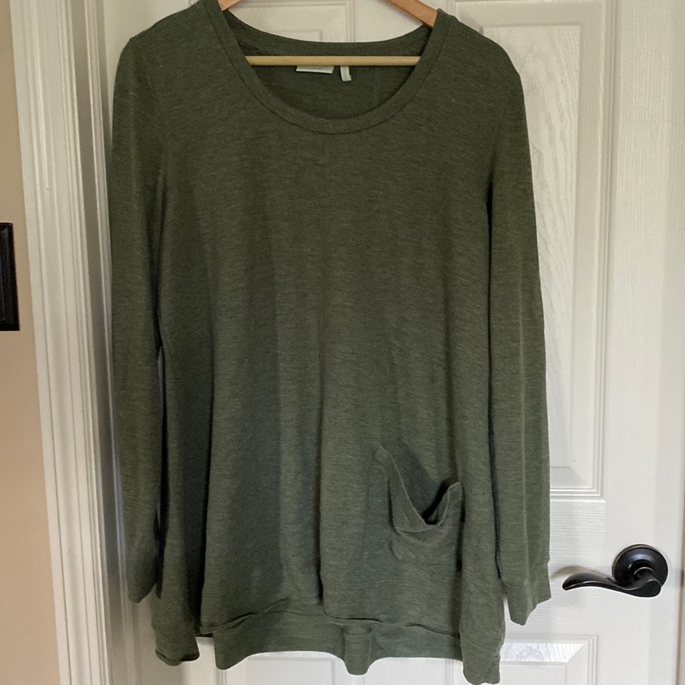 LOGO Lounge by Lori Goldstein French Terry Scoop Neck Top with Hip Pocket